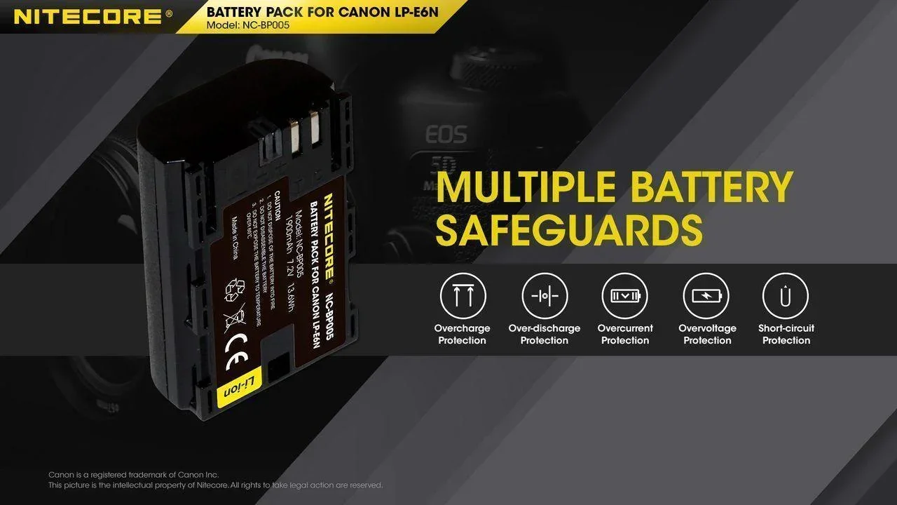 LP-E6N (1900mAh) Battery Pack for Canon (NC-BP005) - Image 5